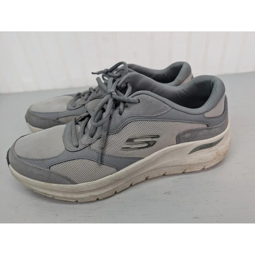 Skechers Shoes Men's 13 Sport Arch Fit Gray Leather Mesh Comfort Casual‎ 232702